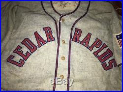 1942 Cedar Rapids Raiders Grey Flannel Baseball Jersey Kernels Midwest League