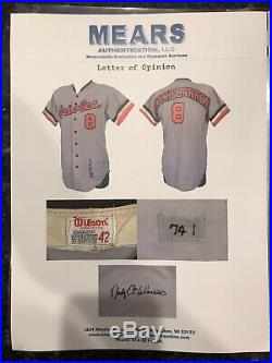 1974 Andy Etchebarren Baltimore Orioles Game Used Worn Road Jersey (MEARS A9)