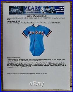 1982 VINTAGE TEXAS RANGERS RARE GAME-USED POWDER BLUE JERSEY With COA