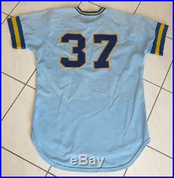 1984-1985 Milwaukee Brewers Jim Kern Rare Powder Blue Road Game Used Worn Jersey