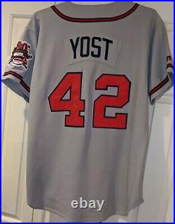 1995 Ned Yost Atlanta Braves game used road home jersey- 30th Anniv. Patch