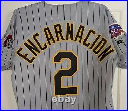1997 Angel Encarnacion Pittsburgh Pirates game used jersey- JR and logo patches