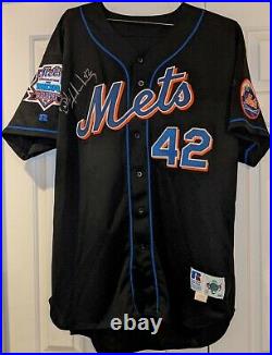 1998 Butch Huskey New York Mets game used #42 jersey MDA patch autographed
