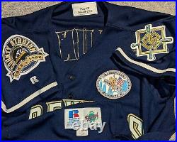 1999 Eric Plunk Mil, Brewers game used jersey -Ironworker& County Stad. Patches