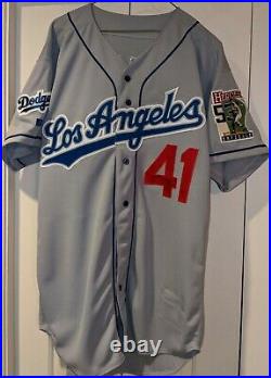 1999 Jeff Shaw LA Dodgers game used/worn jersey Drysdale Heroes patch