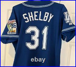 1999 John Shelby LA Dodgers game used blue jersey -rare Newcombe patch auto