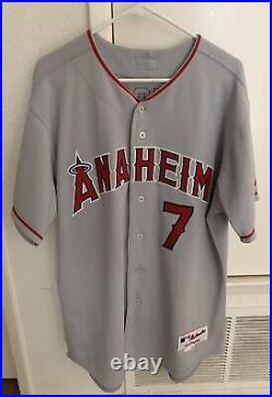 2003 Anaheim Angels Mickey Hatcher Game Used/Issued Majestic Size 46 Road Jersey