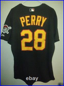 2003 Game Worn Majestic Pittsburgh Pirates Gerald Perry Black Alt Jersey Size 46