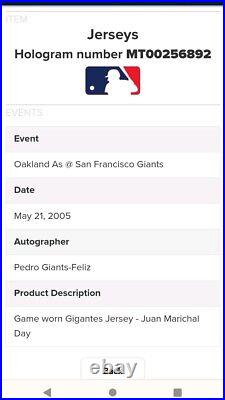 2005 Game Worn San Francisco Giantes Pedro Feliz Juan Marichal Day Jersey Holo