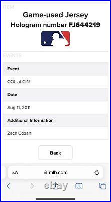2011 Zack Cozart Game Used Jersey Rookie Cincinnati Reds Sparky Patch