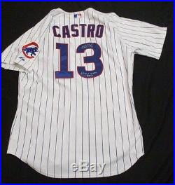 2012 Starlin Castro Game Worn Autographed Chicago Cubs Home White Jersey Set #2