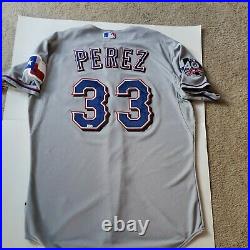 2012 TEXAS RANGERS MARTIN PEREZ GAME WORN ISSUED GRAY ROAD JERSEY price reduced