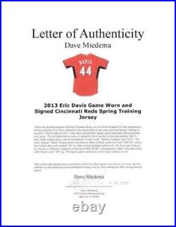 2013 Eric Davis Game Worn and Signed Cincinnati Reds Spring Training Jersey