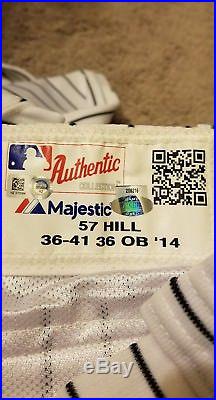 2014 Yankees Rich Hill Game Used Worn Jersey Pants Hat Nameplate Jeter Dodgers