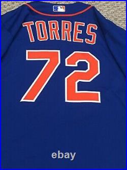 2015 POST SEASON TORRES size 42 New York Mets game jersey issued home blue MLB