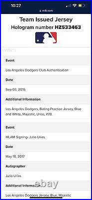 2016 Julio Urias Team Issued BP Jersey Signed Rookie Season MLB Authenticated