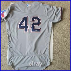 2017 Texas Rangers Delino DeShields #42 Game Issued Used Grey Jersey