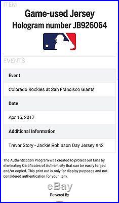 2017 Trevor Story Game Used Colorado Rockies JRD Jersey! MLB HOLO