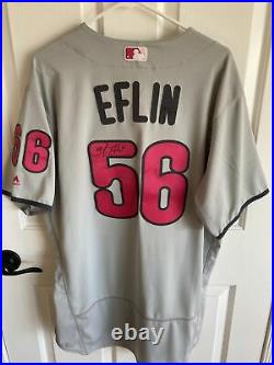 2017 Zach Eflin PHILLIES Game Used Worn Mothers Day Road Jersey Signed MLB AUTH