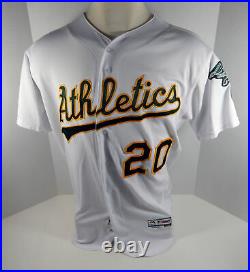 2018 Oakland Athletics A's Mark Canha #20 Game Issued White Playoff Jersey 50th