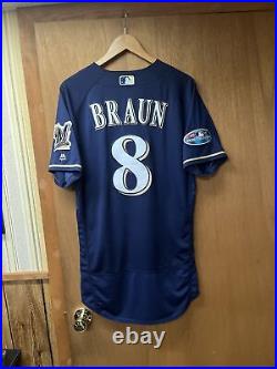 2018 Ryan Braun GAME USED NLCS Milwaukee Brewers Alt Blue Jersey Games 1,2 and 5