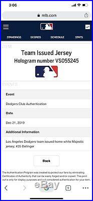 2019 CODY BELLINGER Dodgers Team Issued Jersey MLB COA MVP Season Game Used