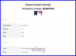 2019 GAME USED Worn Brett Suter Milwaukee Brewers Grey Road Jersey MLB Hologram