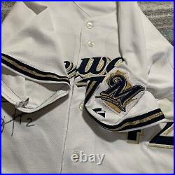 #42 2009 Brewers Game Used Jackie Robinson Day Home Jersey Bill Hall Autographed