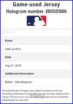 ALEX BREGMAN HOUSTON ASTROS GAME USED WORN ROOKIE JERSEY LSU MLB Hologram 2016