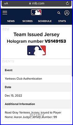 Aaron Judge New York Yankees Player Issued Jersey MLB Auth 2022 HR's 61/62