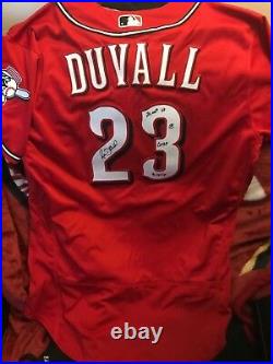 Adam Duvall Game-Used Los Rojos Jersey Recorded the 20,000th hit in the history