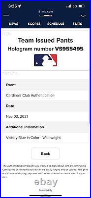 Adam Wainwright St Louis Cardinals TI MLB Authenticated Pants Powder Blue