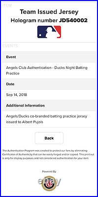 Albert Pujols 2018 SIGNED Ducks Night BP Jersey GAME USED St. Louis Cardinals