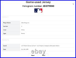 Alex Bregman 2017 Game Used World Series Jersey from Game 4 Homerun Astros