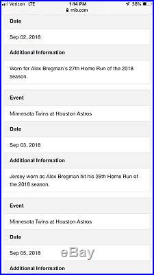 Alex Bregman Houston Astros Game Used Jersey Worn 11 Games 6 HRs MLB Auth