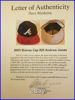 Andruw Jones 2003 Braves autographed Game-Used Cap, Jones, JSA & Miedema LOAs