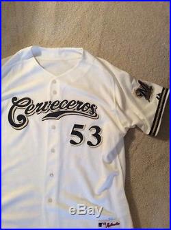Authentic Game Worn Home Milwaukee Brewers Cerveceros Day Jersey size 52