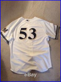 Authentic Game Worn Home Milwaukee Brewers Cerveceros Day Jersey size 52