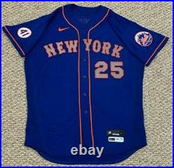 BONES size 50 #25 2021 New York Mets game jersey issued road blue SEAVER 41 MLB