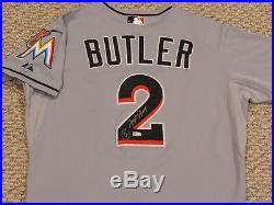 BRETT BUTLER size 42 #2 2015 game used Miami Marlins jersey gray auto MLB HOLO