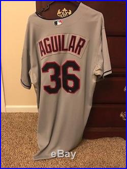 BREWERS INDIANS JESUS AGUILAR MLB DEBUT GAME USED Jersey COA Rare