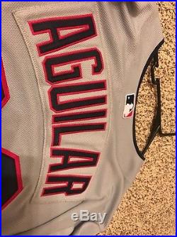 BREWERS INDIANS JESUS AGUILAR MLB DEBUT GAME USED Jersey COA Rare