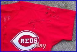 Barry Larkin Game Used Signed 1995 Cincinnati Reds Bp Jersey Mvp Year (damaged)