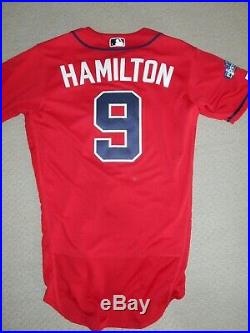 Braves 2019 Game-Used Red Playoff Jersey OF #9 Billy Hamilton