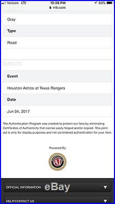 Carlos Correa Houston Astros Game Used Jersey 2017 Home Run