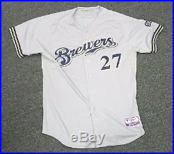 Carlos Gomez 2014 Game Used Brewers Jersey Size 48 MLB AUTH Hologram HZ332834