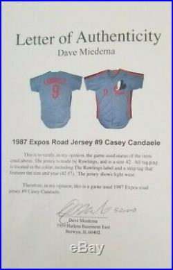 Casey Candele 1987 Montreal Expos game used worn road jersey, Miedema & BPH LOAs