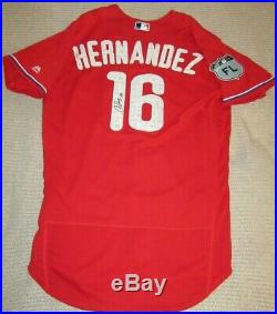 Cesar Hernandez Phillies Indians 2018 Game Used Autograph Spring Training Jersey
