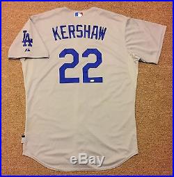 Clayton Kershaw MLB Holo Game Used Jersey 2015 Win Away Los Angeles Dodgers