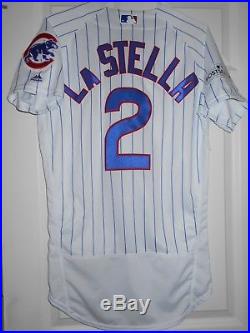Cubs 2017 Game-Used Unwashed Home Postseason Jersey INF #2 Tommy LaStella